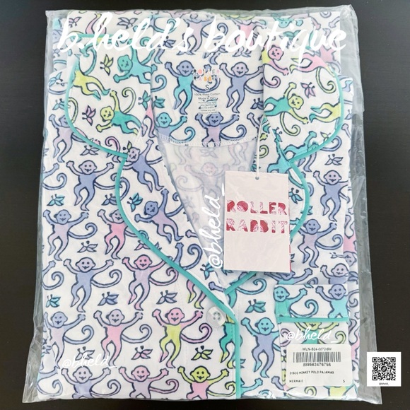 Roller Rabbit Disco Monkey Polo Pajamas in Mermaid Size Small S Brand New NWT - Picture 13 of 14